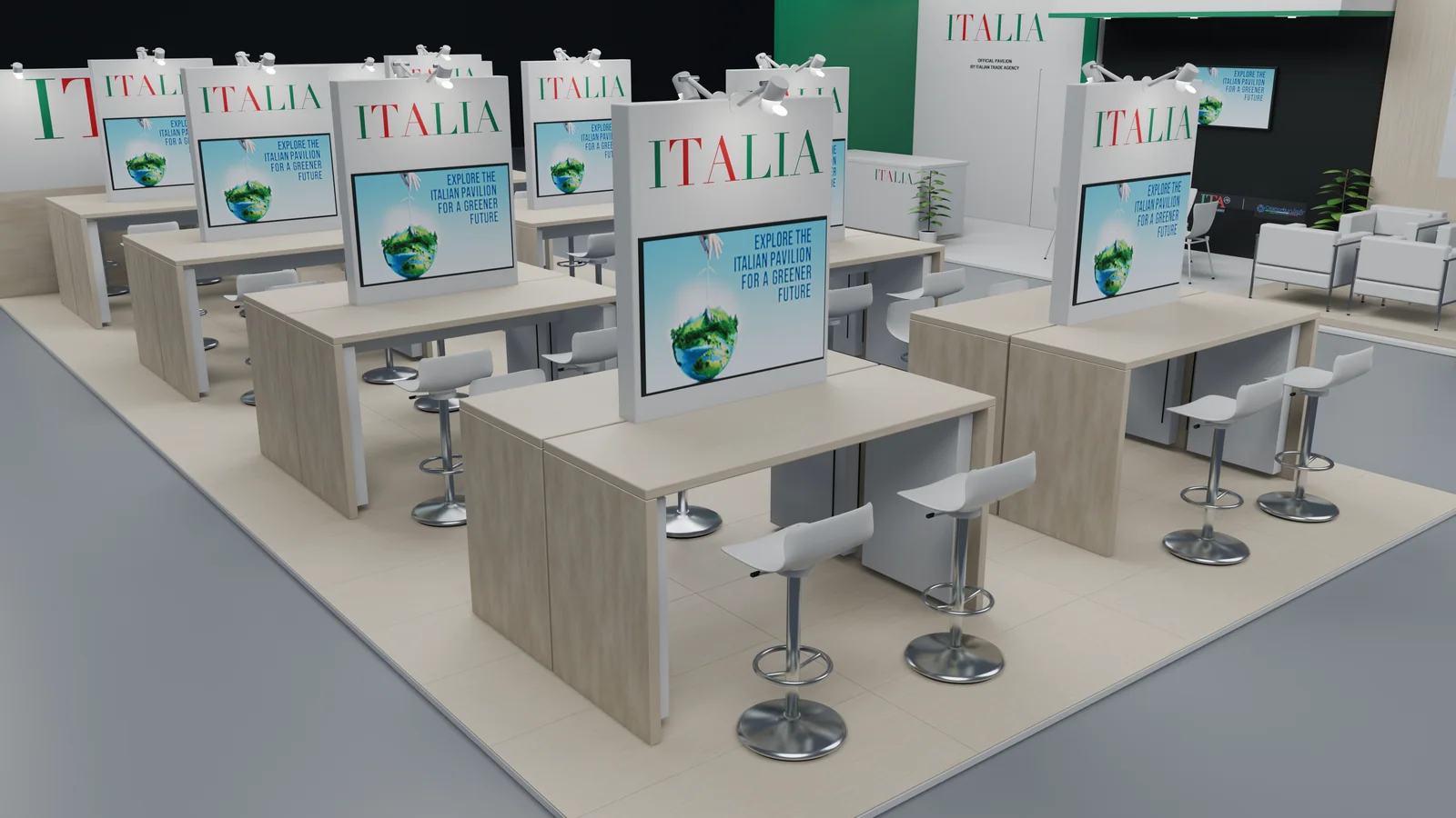 Italy Pavilion — Bar stool and counter
