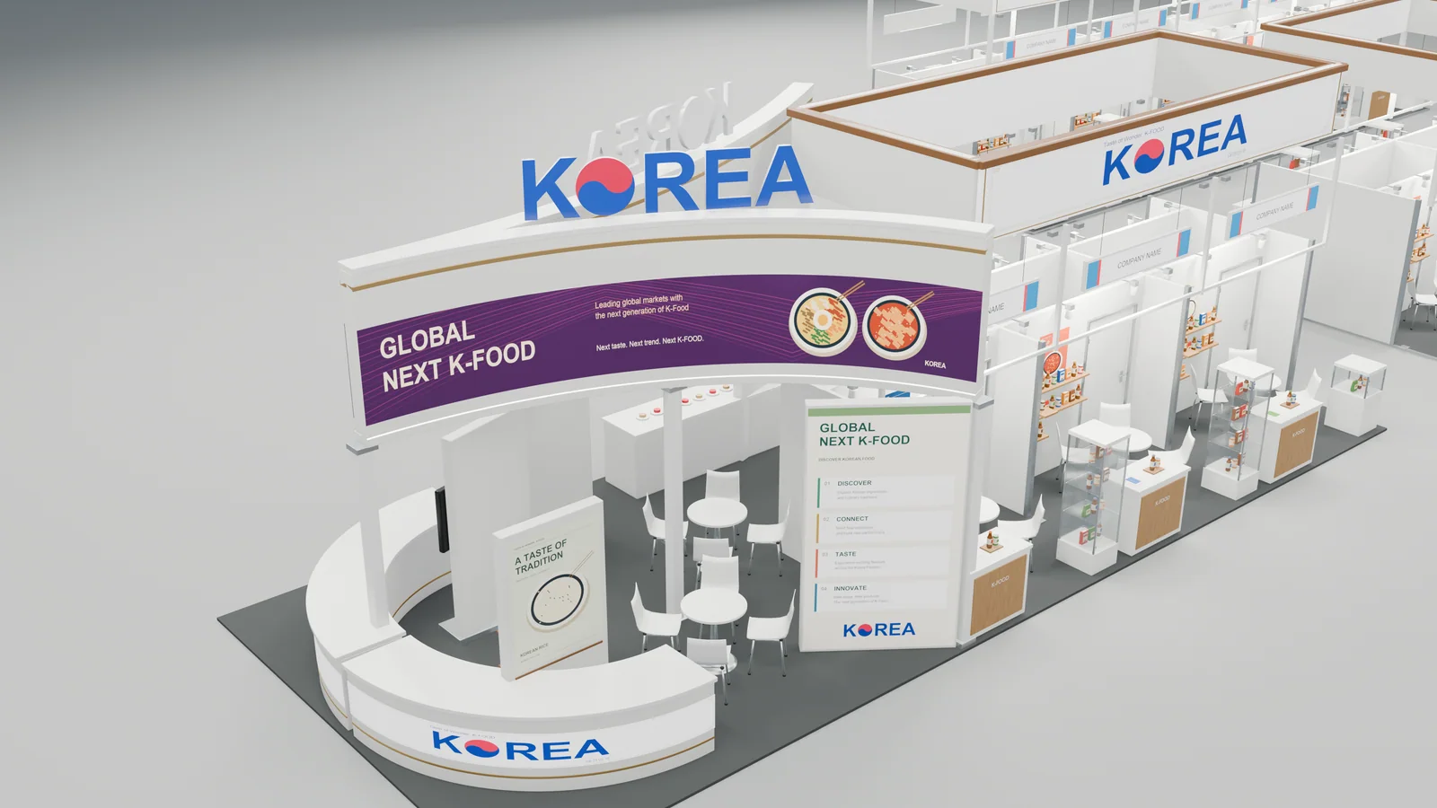 Korea Pavilion promotional stand and connected exhibition booths