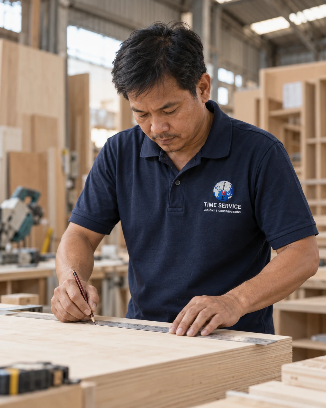 Illustrative image of a craftsperson working on custom exhibition components